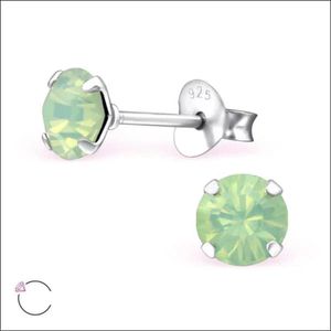 Aramat Jewels - Oorbellen Rond Kristal 925 Zilver - Groene Opaal 4mm - Stijlvolle Accessoire - Ideaal Cadeau voor Haar - kinder oorbelletjes