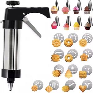 Calayu Roestvrijstalen koekspuit met 8 sproeiers en 13 sjablonen, gebakpersset, donutspuiten, taartspuit, gebakpers, eenhandsbediening, doe -het-zelf biscuit maker, taartdecoratie