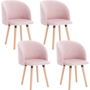 Bolt Edge Stoelen Set van 4 - Velvet Roze - Met Armleuning - Eetkamerstoel - Vergaderstoel