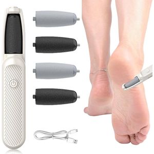 Elektrische eeltverwijderaar - Oplaadbare pedicure set met 3 snelheden - Professionele voetvijl met 4 verwisselbare opzetstukken - Voor likdoorns, eelt en gescheurde hielen - Ideaal voor thuisvoetverzorging