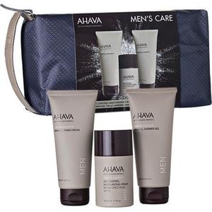 AHAVA Reisset voor Mannen - Essentiële Verzorging met SPF | Vegan & Vrij van Alcohol en Parabenen | Reisset voor heren | Mini douchegel & Aftershave | Reisverpakking toiletartikelen - Set van 3