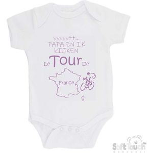 100% katoenen Romper "ssssstt... Papa en ik kijken Le Tour De France" Wielrennen Papa Vaderdag Katoen Wit/lila Maat 68/74
