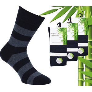 3 Paar Boru Bamboo Sokken - Bamboe - Stripe - Donker Blauw - Maat 46-47
