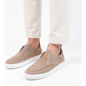 Manfield - Heren - Taupe suède loafers - Maat 45