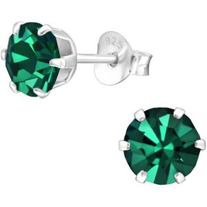 Joy|S - Zilveren oorknoppen - rond 6 mm - kristal emerald groen - oorbellen