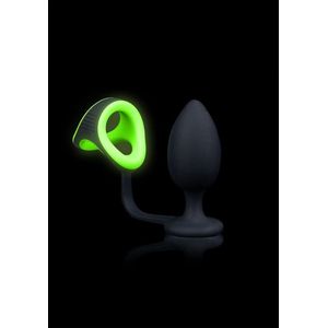 Shots - Ouch! Butt Plug met Cockring & Ball Strap neon green/black