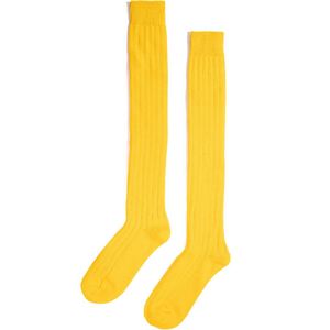 KIMU Sokken Geel Gebreid - Maat 39 40 41 42 43 44 45 46 - Dames Heren Unisex - Gele Lange Kniekousen Voetbalsokken Sportsokken Kniesokken Gebreide Kousen Cheerleader Sinterklaas Kado