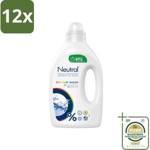 Neutral Vloeibaar Wasmiddel Kleur 20 Wasbeurten 1 liter - Voordeelverpakking - 12 stuks - Kleurwas - Parfumvrij