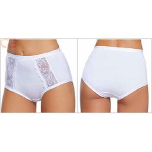 Set van 2 stuks Katoenen dames slip in WIT met kant en hoge talie maat 3XL-8