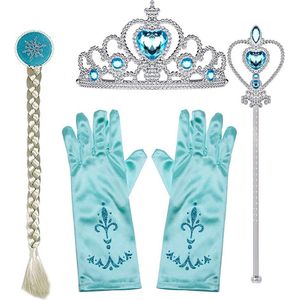 Speelgoed 3 jaar - voor bij je Elsa prinsessenjurk - Het Betere Merk - verkleedkleren meisje - Prinsessen accessoires - Blauw - Prinsessenkroon - Toverstaf meisje - Handschoenen - Haarvlecht - Prinsessen speelgoed - Cadeau meisje - Verjaardag meisje