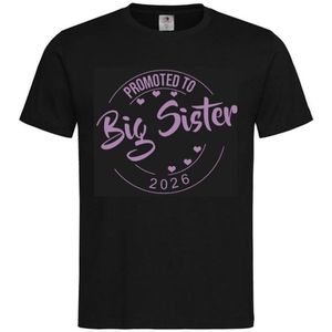 Shirt Aankondiging zwangerschap Promoted to Big Sister 2026 | korte mouw | Zwart/lila | maat 110/116 zwangerschap aankondiging bekendmaking Baby big sis sister Grote Zus