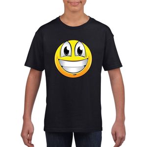 emoticon/ emoticon t-shirt super vrolijk  zwart kinderen 134/140