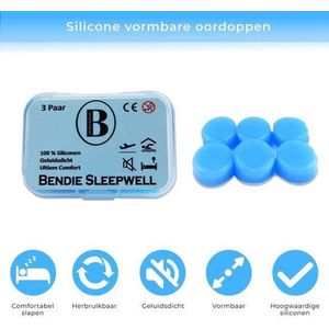Bendie Sleepwell Plus Siliconen Oordoppen Slapen - Anti Snurk Earplugs - Gehoorbescherming - Vormbaar - 6 stuks