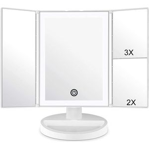 Make-up Spiegel met LED-Verlichting en Touchscreen - Drievoudig 1x 2x 3x Vergroting - 180° Verstelbare Rotatie - Aanrecht Cosmetische Spiegel