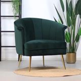 Bronx71® Fauteuil velvet Amy donkergroen - Zetel 1 persoons - Relaxstoel - Fauteuil groen - Fauteuil velvet - Fauteuils met armleuning