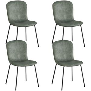 Reefs Interior Stoel Dover - Set Van 4 - Groen - Velours Stof - Luxe - Scandinavisch