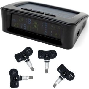 TyrePal Solar Colour Pro + 4 TCSI Interne Sensoren – Draadloos TPMS Bandenspanningsmeter – Voor Auto, Camper of Caravan – Zonnepaneel & LCD-Kleurenscherm
