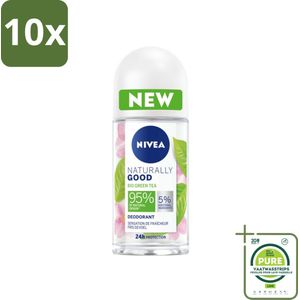 10 x NIVEA - Deodorant Roller - Natuurlijk Goed Groene Thee - Fris Gevoel - 24 Uur Lang Werkend - 50 ml - Grootverpakking - NIVEA Deodorant - Natuurlijke Deodorant - Deodorant Groene Thee - Aluminiumvrije Deodorant - Vegan Deodorant