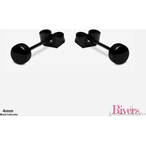 Zwarte oorbellen – 4mm - ronde oorbellen – cirkel studs –zweerknopjes - zwart chirurgisch staal 4mm – rvs – stainless steel – Rivers-sieraden - minimalistische oorbellen – mannen oorbellen – vrouwen oorbellen - unisex