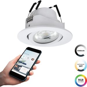 EGLO connect.z Saliceto-Z Smart Inbouwspot - Ø 8,8 cm - Wit - Instelbaar RGB & wit licht - Dimbaar - Zigbee