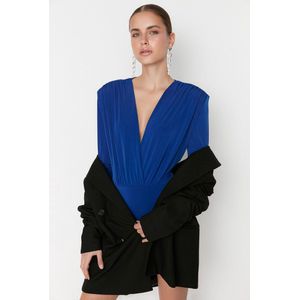 Trendyol Dames dames getailleerd Bodycon double-breasted geweven bodysuit shirt, saxe blauw, 38, Saxe Blauw, 64