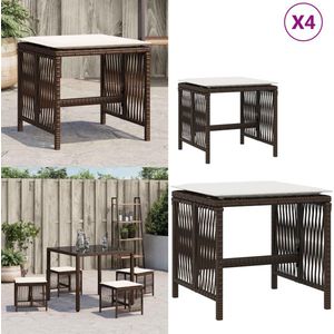vidaXL Tuinkrukken 4 st met kussens 41x41x36 cm poly rattan bruin - Kruk - Krukken - Krukje - Plantenkrukje