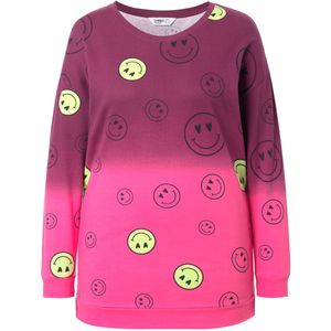 Angel of Style - Dames - Sweatshirt oversized kleurverloop smiley lange mouwen - Donker wijnrood - Maat 42