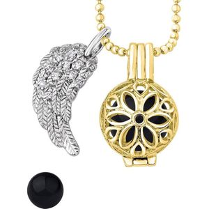 Quiges Engelenroeper 12mm Bolhouder met Ketting 70cm en Bolletje - Dames - Goudkleurig Bloem - EBS12113