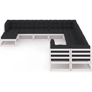 vidaXL 11-delige Loungeset met Kussens Wit Tuinstoel - Lounge Set - Houten Tuinmeubels - Grenenhout - Loungebank