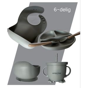 Afecto eetset voor kinderen - servies set 6 delig - siliconen onbreekbaar - eenvoudig schoonmaken - grijs - complete set