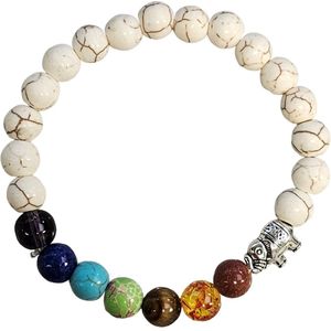Fako Bijoux® - Boeddha Natuursteen Armband - Buddha Kralen Armband - Chakra Reiki - Olifant - Melkwit