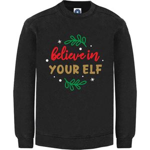 Kerst sweater - BELIEVE IN YOUR ELF - kersttrui - zwart - Medium - Unisex