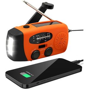 Radio Op Batterijen (Accu) Voor Rampen - Radio Opwindbaar - Noodradio - Noodradio Solar Opwindbaar - Multifunctionele Noodradio - Survival Radio - Zaklamp / Powerbank - Noodpakket - Noodrantsoen - Voor Rampen - Voor Camping - Draagbare Radio - Oranje