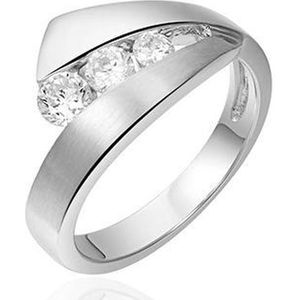 Schitterende Brede Mat Glans Zilveren Ring met Swarovski ® Zirkonia's 18.50 mm. (maat 58) model 122