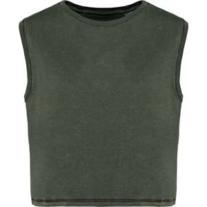 Native Spirit Ecologisch cropped mouwloos dames-T-shirt NS342 - Washed Organic Khaki - XS