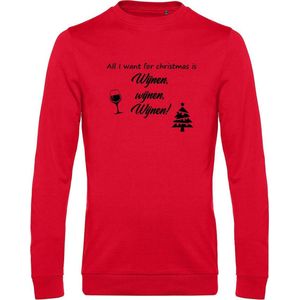 Sweater met opdruk “All I want for christmas is Wijnen wijnen wijnen”, Rode sweater met zwarte opdruk. Leuk voor Chateau Meiland fans of voor een avondje uit. Lekker foute Kerst trui!