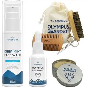 Rossberck Baardverzorging Set - 6 Delig -Baardbalsem - Baardshampoo - Baardolie - Baardkam - Baardborstel - Neushaarschaartje