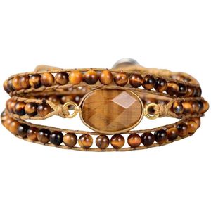 Marama - wikkelarmband Tiger Eye Brown - vegan -edelsteen tijgeroog - damesarmband