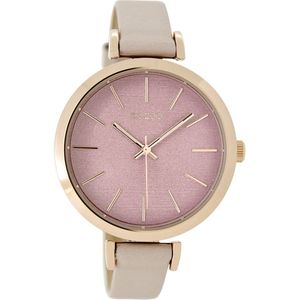 OOZOO Timepieces - Rosé goudkleurige horloge met poeder roze leren band - C9136