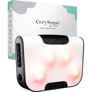 CozySense - Shiatsu Massagekussen - Wit - Elektrisch - Draadloos - Warmtefunctie - Oplaadbaar