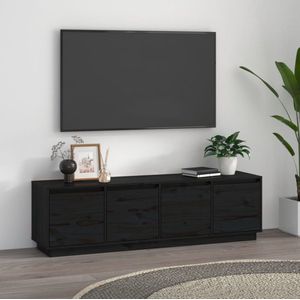 The Living Store Tv-meubel Grenenhout - Zwart - 156 x 37 x 45 cm - Trendy design