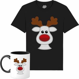 Rendier Buddy - Foute Kersttrui Kerstcadeau - Dames / Heren / Unisex Kleding - Grappige Kerst Outfit - Knit Look - T-Shirt met mok - Unisex - Zwart - Maat L