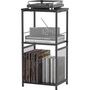 Vinyl Platenstandaard 3 Laags met Opslag voor Platenspeler - Industriële Tafel voor Woonkamer en Slaapkamer