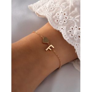 Initiaal Armband met Letter F Goudkleurig - Naam Armband Cadeau - Geluks Armband op Kaartje - Pax Amare
