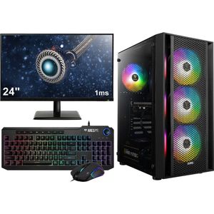 Ryzen 5 8500G 8e Generatie Game PC / Computer SET Compleet (Geschikt voor oa Fortnite, Minecraft, Roblox) - Met Gaming Toetsenbord, Muis en 24"" Monitor - 16GB RGB 5600MHz RAM - 500GB M.2 SSD - AMD Radeon 740M - WiFi - Win11 Pro - Gamdias Aura GC2