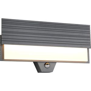 LED Tuinverlichting - Wandlamp Buitenlamp - Torna Riza - 10W - Warm Wit 3000K - Bewegingssensor - Waterdicht IP65 - Antraciet - Aluminium