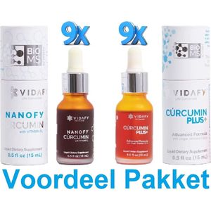 9x Nanofy Curcumin 15ml + 9x Curcumin Plus 15ml Vidafy Voordeelpakket
