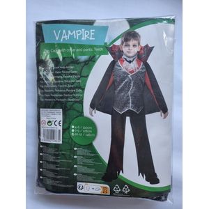 Halloween compleet verkleedpak Vampier, jongen 7-9 jaar/128cm, kindercadeau, (hemd, cape, broek, neptanden)