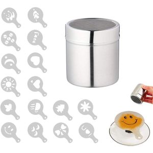 Poederstrooier - Roestvrij Staal - Met 16 Drukvormen Sjablonen