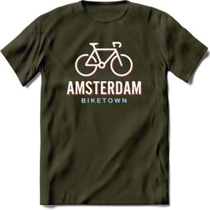 Amsterdam Bike Town T-Shirt | Souvenirs Holland Kleding | Dames / Heren / Unisex Koningsdag shirt | Grappig Nederland Fiets Land Cadeau | - Leger Groen - XXL